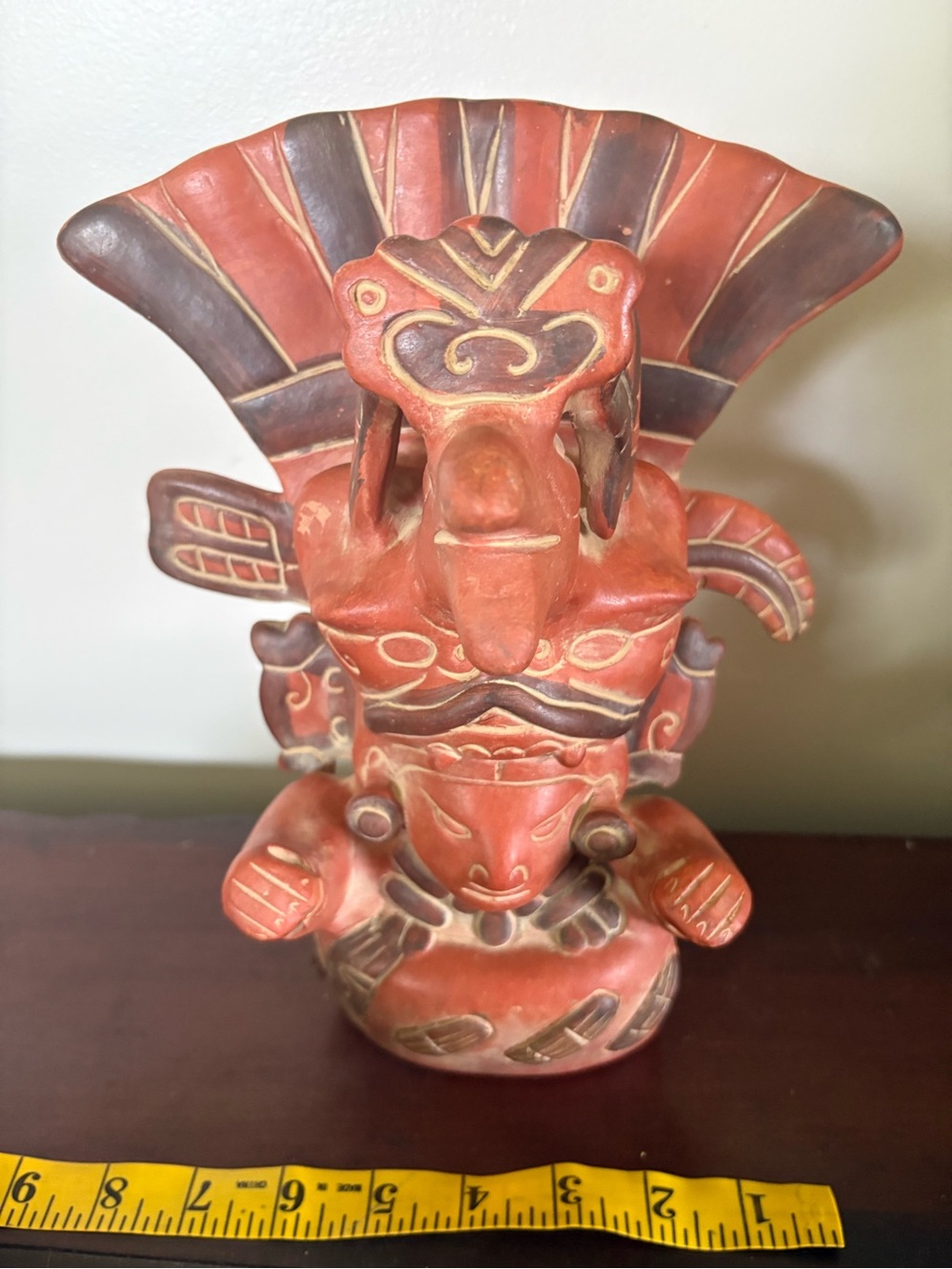 MexicanVintage Handcrafted Coral-Red Tribal Ceramic Sculpture - Home Art Accent